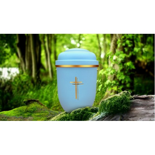 Biodegradable Cremation Ashes Funeral Urn / Casket - LIBERTY BLUE with GOLD DOUBLE CROSS